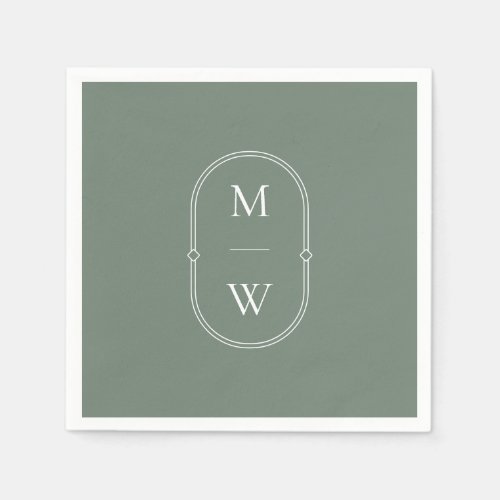 Minimalist Monogram Sage Green Wedding Napkins