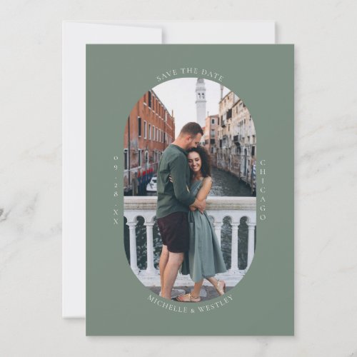 Minimalist Monogram Sage Green Wedding Photo Save The Date