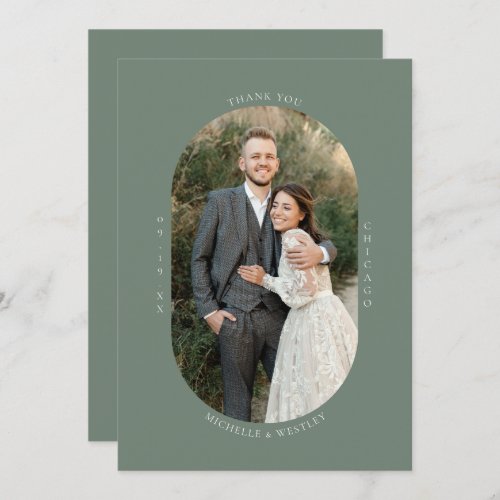 Minimalist Monogram Sage Green Wedding Photo Thank You Card