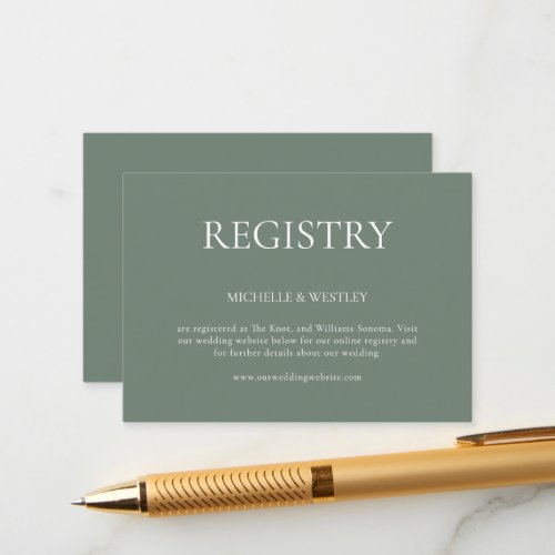 Minimalist Monogram Sage Green Wedding Registry Enclosure Card