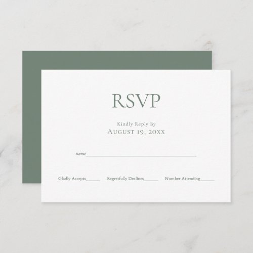 Minimalist Monogram Sage Green Wedding RSVP Card