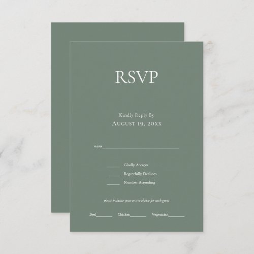 Minimalist Monogram Sage Green Wedding RSVP Card 