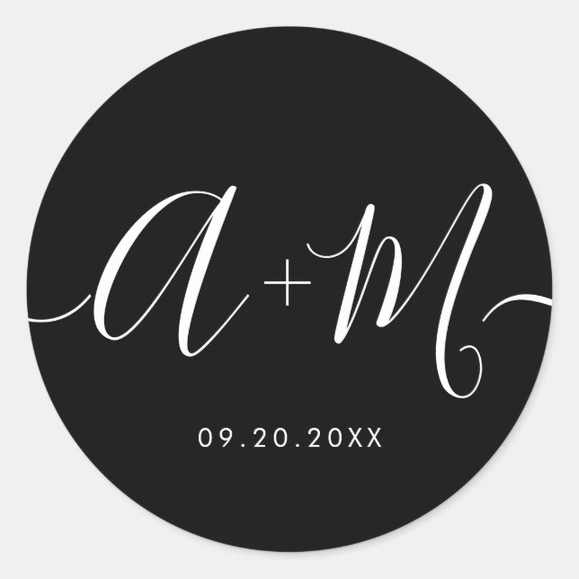 Minimalist Monogram Script Custom Wedding date Classic Round Sticker (Front)