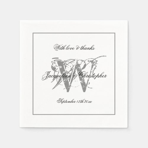 Minimalist Monogram Script Elegant Wedding Paper Napkins