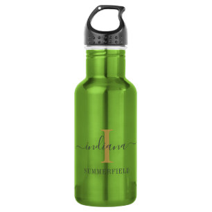 Minimalist Monogram Script Name Modern Gold Gray Stainless Steel Water Bottle