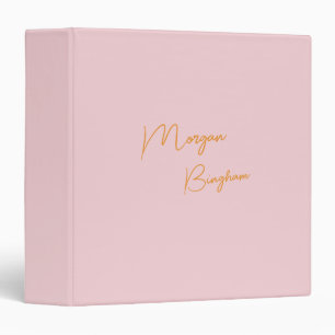 Minimalist monogram script pink 3 ring binder