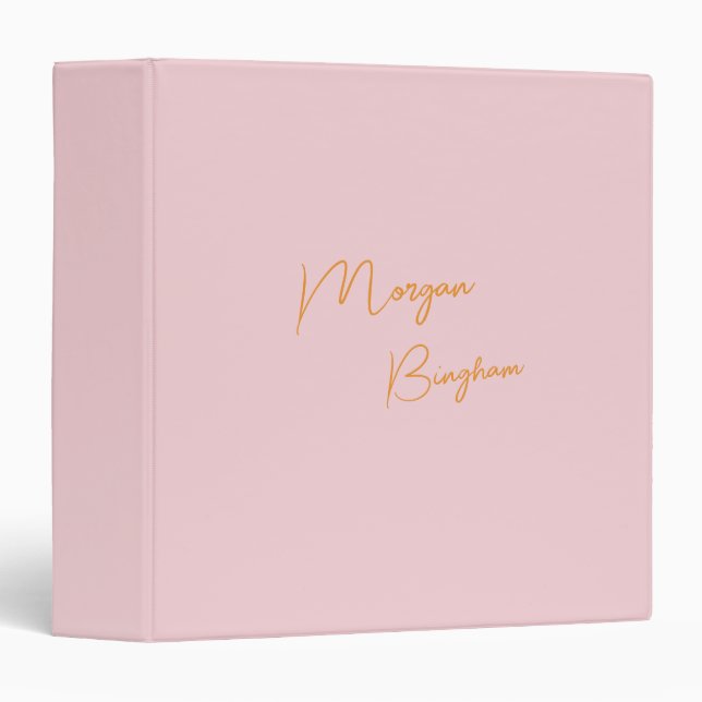 Minimalist monogram script pink 3 ring binder (Front/Spine)
