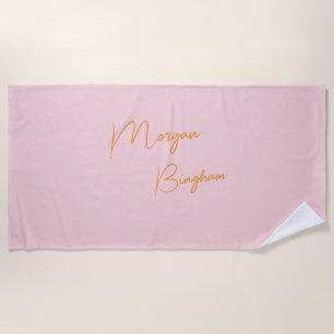 Minimalist monogram script pink beach towel