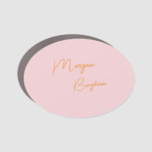 Minimalist monogram script pink car magnet