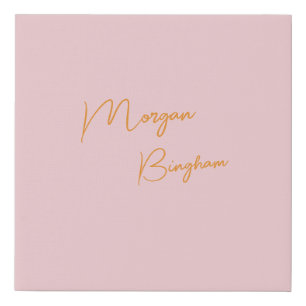 Minimalist monogram script pink faux canvas print
