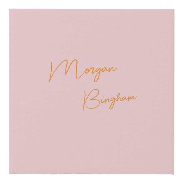 Minimalist monogram script pink faux canvas print (Front)