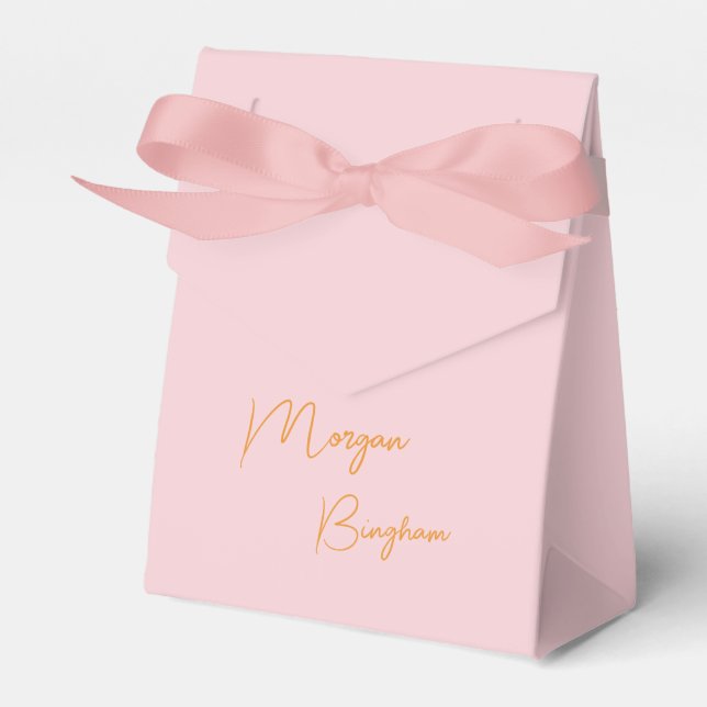 Minimalist monogram script pink favor boxes (Front Side)