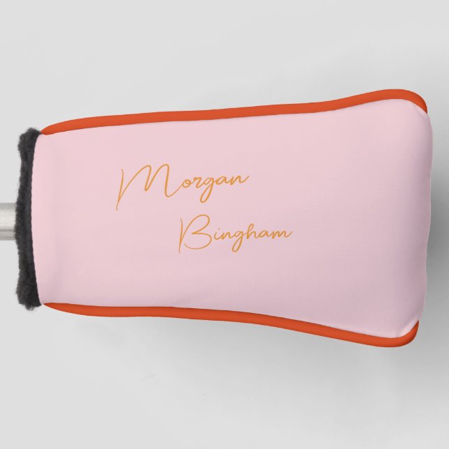 Minimalist monogram script pink golf head cover (Front)