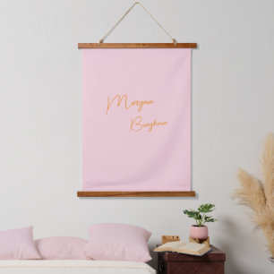 Minimalist monogram script pink hanging tapestry