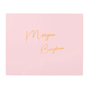 Minimalist monogram script pink metal print