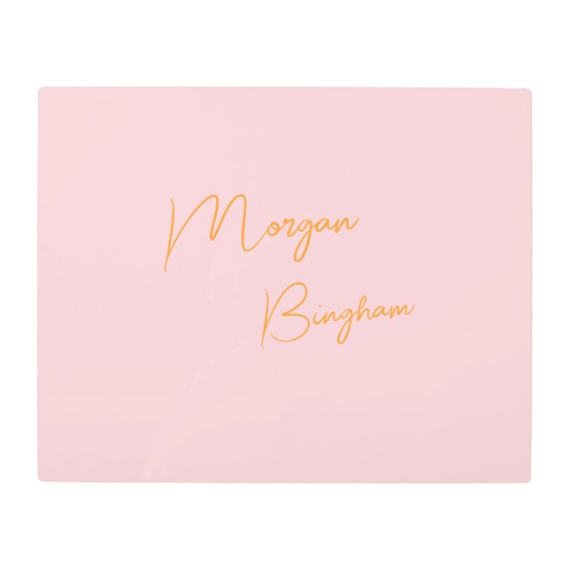 Minimalist monogram script pink metal print (Front)