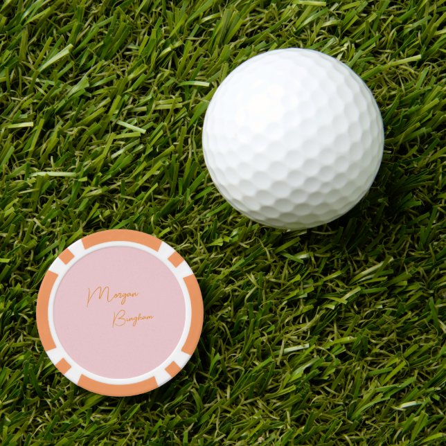 Minimalist monogram script pink poker chips (Golf Ball Marker)