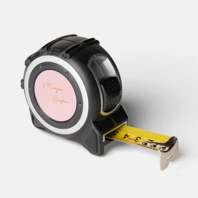 Minimalist monogram script pink tape measure (Angle)