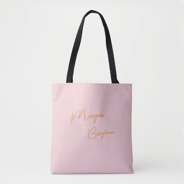 Minimalist monogram script pink tote bag (Front)