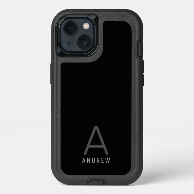Minimalist Monogram Simple Name Black Gray Otterbox iPhone Case (Back)