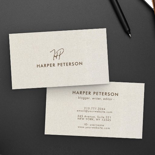 Customizable Minimalist Monogram Simple Warm Linen Modern Business Card