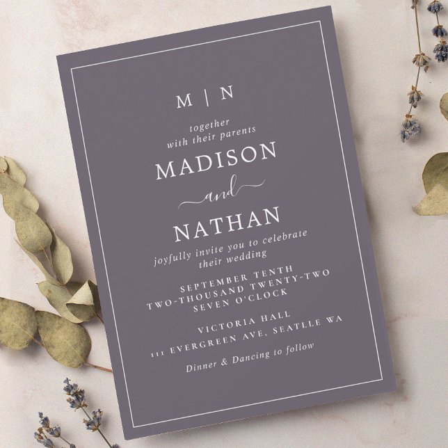 Minimalist Monogram Slate Gray Wedding Invitation (Creator Uploaded)