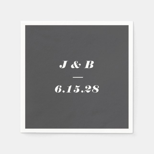 Minimalist Monogram Soft Black Wedding Custom Napkins (Front)