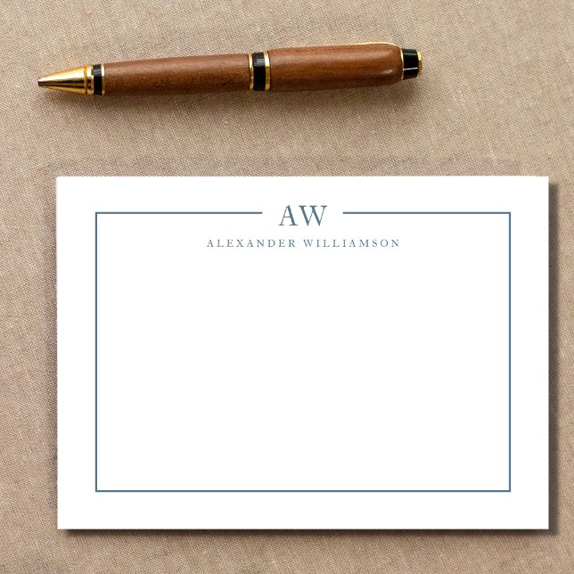 Minimalist Monogram Stone Blue Note Card (Creator Uploaded)