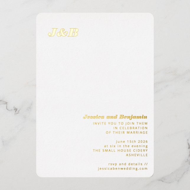 Minimalist Monogram Stylish Wedding Elegant Gold Foil Invitation (Front)