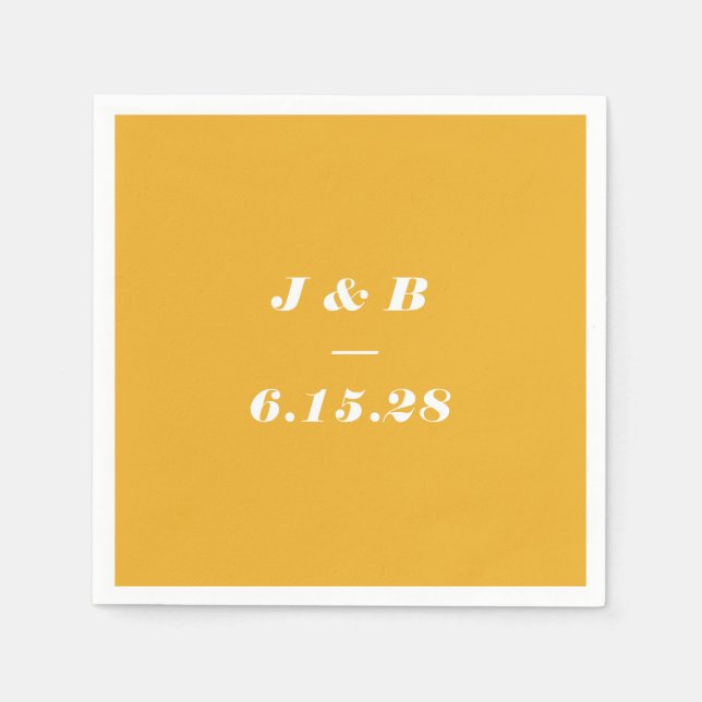 Minimalist Monogram Summer Yellow Wedding Custom Napkins (Front)