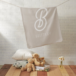 Minimalist Monogram Taupe Custom Name Baby Blanket