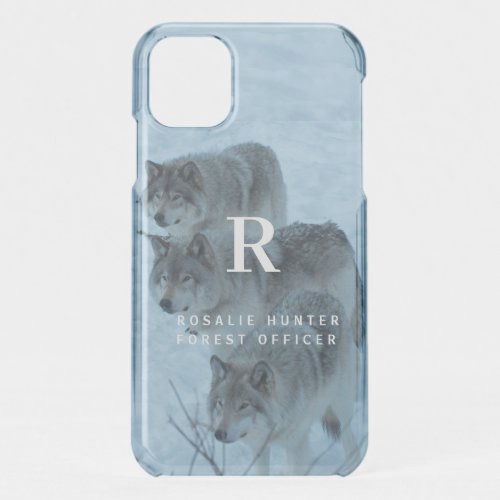 Minimalist Monogram Three Wolves in the Forest  iPhone 11 Case