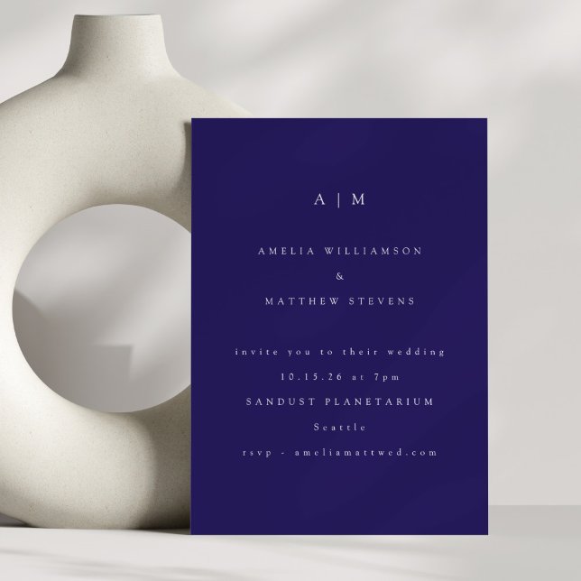 Minimalist Monogram Trendy Blue Modern Wedding Invitation (Creator Uploaded)