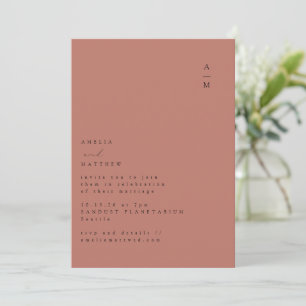 Minimalist Monogram Trendy Chic Brick Clay Wedding Invitation