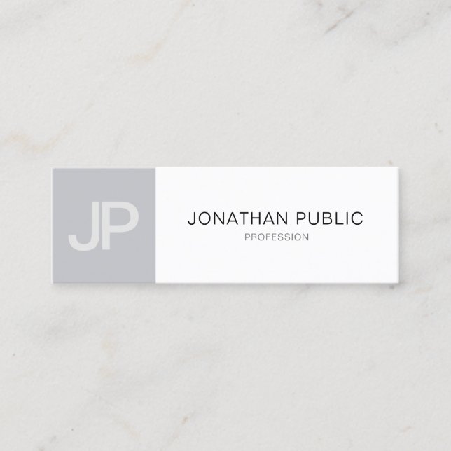 Minimalist Monogram Trendy Modern Gray White Plain Mini Business Card (Front)