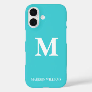 Minimalist Monogram Turquoise Blue Initial Modern iPhone 16 Case