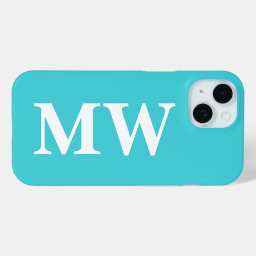 Minimalist Monogram Turquoise Blue Initial Modern iPhone 15 Case