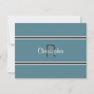 Minimalist Monogram Turquoise Gray Mens Note Card