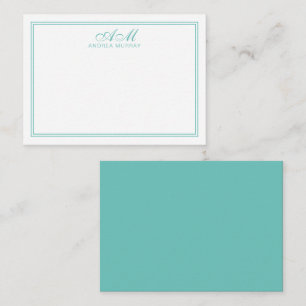 Minimalist Monogram Two Border Moonstone Blue Note Card