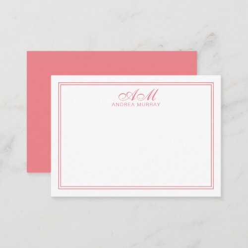 Minimalist Monogram Two Border Pastel Pink Note Card