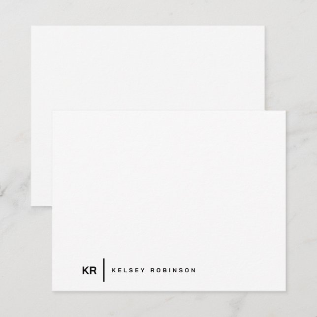 Minimalist Monogram Typography Black White Flat Note Card (Front/Back)