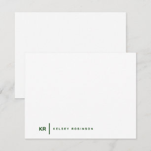 Minimalist Monogram Typography Green Flat Note Card