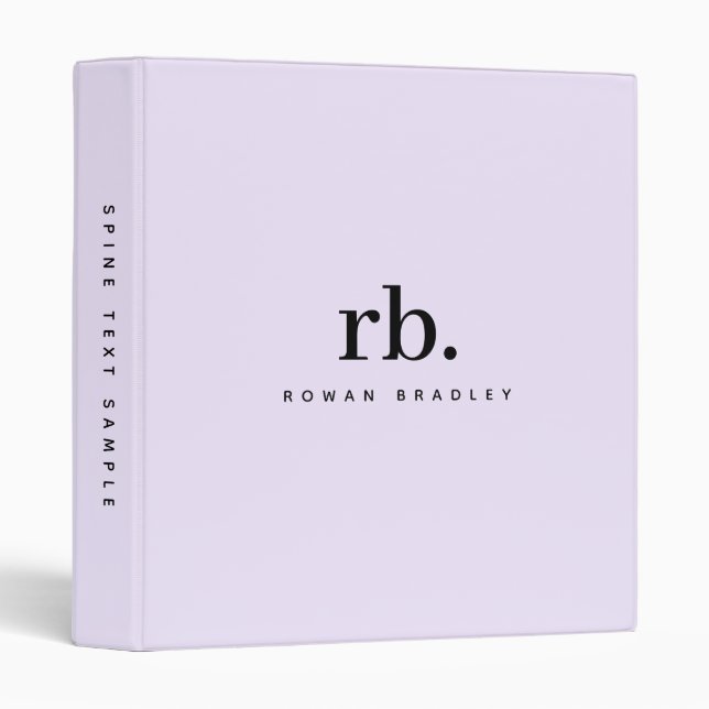 Minimalist Monogram Violet Clean Professional 3 Ring Binder (Front/Spine)