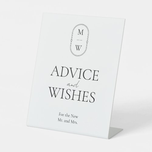 Minimalist Monogram Wedding Advice and Wishes Pedestal Sign