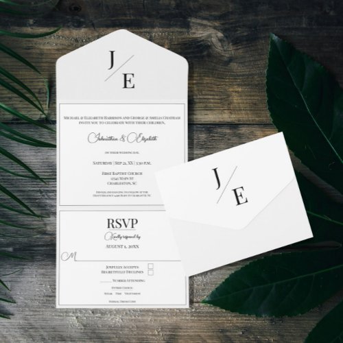 Minimalist Monogram Wedding All In One Invitation