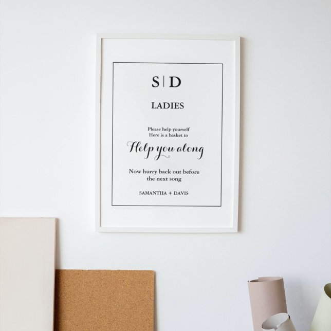  Minimalist Monogram Wedding Bathroom Basket Sign (Creator Uploaded)