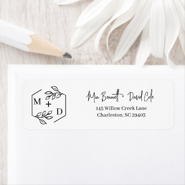 Minimalist Monogram Wedding Black and White Label (Insitu)