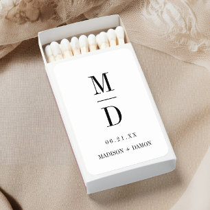 Minimalist Monogram Wedding Black and White Matchboxes