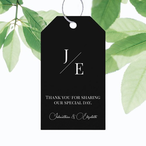 Minimalist Monogram Wedding  Black Gift Tags