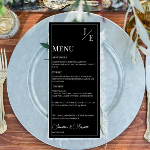 Minimalist Monogram Wedding  Black Menu